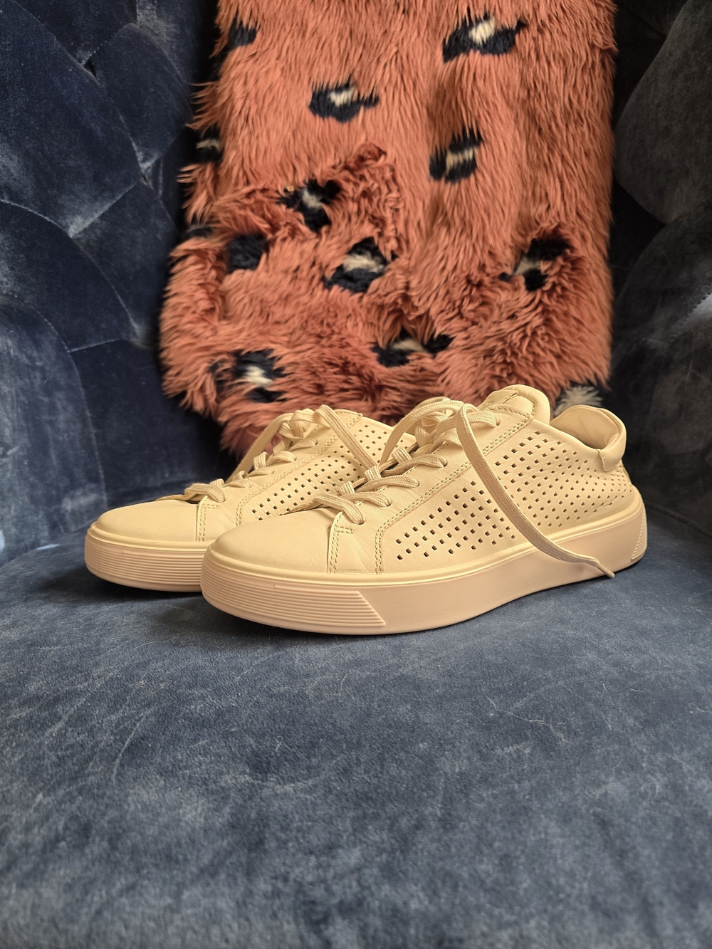 Ecco Beige Perforated Leather Sneaker